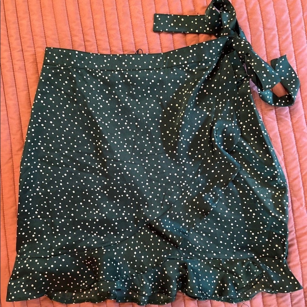 Nasty gal emerald polka dotted mini wrap skirt